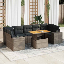 8 Pcs conjunto sofás de jardim c/ almofadões vime PE cinzento