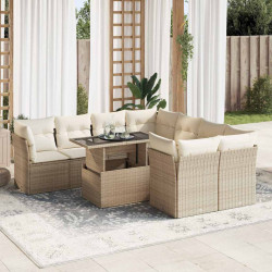 9 Pcs conjunto de sofás p/ jardim com almofadões vime PE bege