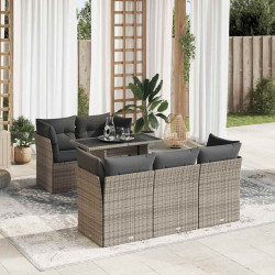 6 Pcs conjunto sofás de jardim com almofadões vime cinzento