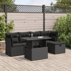 6 Pcs conjunto sofás de jardim c/ almofadões vime PE preto