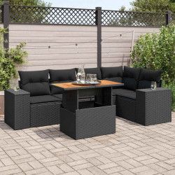 6 Pcs conjunto sofás de jardim c/ almofadões vime PE preto