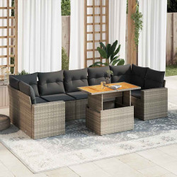 8 Pcs conjunto sofás de jardim c/ almofadões vime PE cinzento