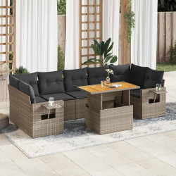 8 Pcs conjunto sofás de jardim c/ almofadões vime PE cinzento