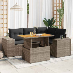 5 Pcs conjunto sofás de jardim c/ almofadões vime PE cinzento