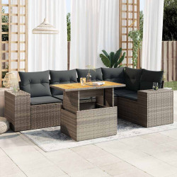 6 Pcs conjunto sofás de jardim com almofadões vime cinzento