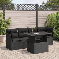 5 Pcs conjunto sofás de jardim com almofadões vime PE preto