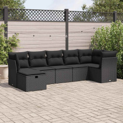 7 Pcs conjunto de sofás p/ jardim c/ almofadões vime PE preto