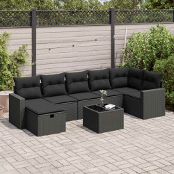 8 Pcs conjunto sofás de jardim com almofadões vime PE preto