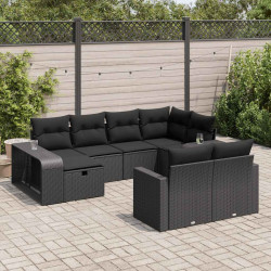 10 Pcs conjunto sofás de jardim c/ almofadões vime PE preto
