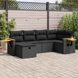 6 Pcs conjunto sofás de jardim c/ almofadões vime PE preto