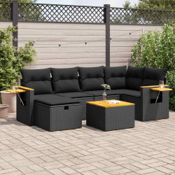 7 Pcs conjunto de sofás p/ jardim c/ almofadões vime PE preto