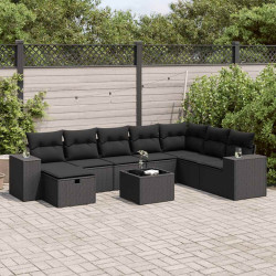 9 Pcs conjunto de sofás p/ jardim c/ almofadões vime PE preto