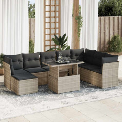 9 Pcs conj. sofás jardim com almofadões vime PE cinzento-claro