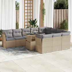 11 Pcs conjunto sofás de jardim c/ almofadões vime PE bege