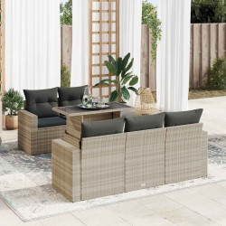 6 Pcs conj. sofás jardim com almofadões vime PE cinzento-claro