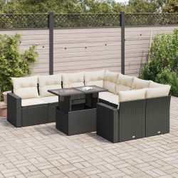 9 Pcs conjunto de sofás p/ jardim c/ almofadões vime PE preto