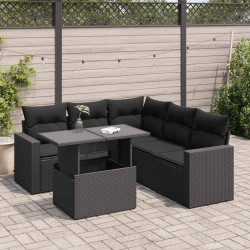 6 Pcs conjunto sofás de jardim c/ almofadões vime PE preto