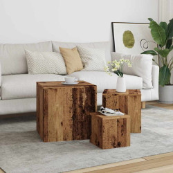 Mesas de apoio 3 pcs derivados de madeira madeira velha