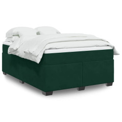 Cama com molas/colchão 140x190 cm veludo verde-escuro