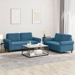 2 Pcs conjunto de sofás com almofadões veludo azul