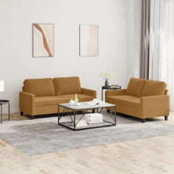 2 Pcs conjunto de sofás com almofadões veludo castanho