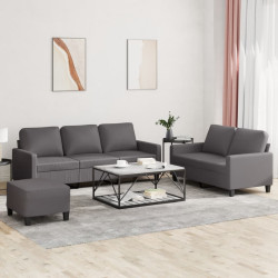 3 Pcs conjunto de sofás c/ almofadões couro artificial cinzento