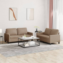 2 Pcs conjunto sofás c/ almofadões couro artif. cor cappuccino