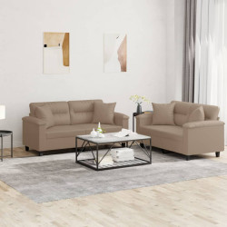 2 Pcs conjunto sofás c/ almofadas couro artificial cappuccino