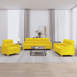 3 Pcs conjunto de sofás com almofadões tecido amarelo-claro