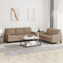 2 Pcs conjunto sofás c/ almofadões couro artif. cor cappuccino