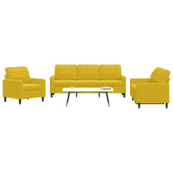 3 Pcs conjunto de sofás com almofadões veludo amarelo