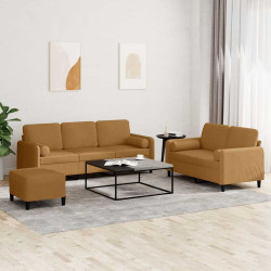 3 Pcs conjunto de sofás com almofadas veludo castanho
