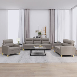 3 Pcs conjunto de sofás com almofadões tecido cinza-acastanhado