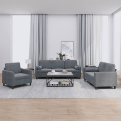 3 Pcs conjunto de sofás com almofadas veludo cinzento-escuro