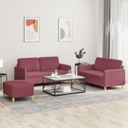 3 Pcs conjunto de sofás com almofadões tecido vermelho tinto