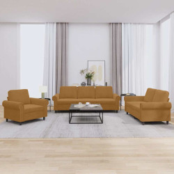 3 Pcs conjunto de sofás com almofadões veludo castanho