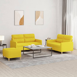 3 Pcs conjunto de sofás com almofadões tecido amarelo-claro