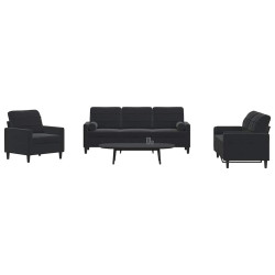 3 Pcs conjunto de sofás com almofadões e rolos veludo preto