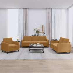3 Pcs conjunto de sofás veludo castanho