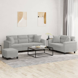 3 Pcs conjunto sofás c/ almofadas tecido microfibra cinza-claro