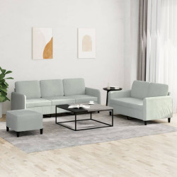 3 Pcs conjunto de sofás veludo cinzento-claro