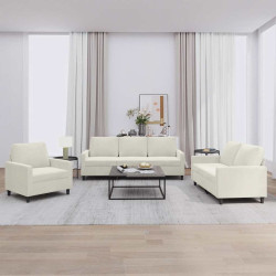 3 Pcs conjunto de sofás com almofadões veludo cor creme