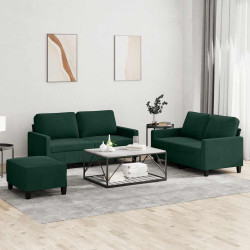 3 Pcs conjunto de sofás com almofadões veludo verde-escuro