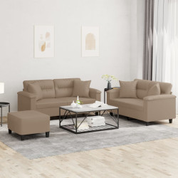 3 Pcs conjunto sofás c/ almofadas couro artificial cappuccino