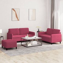 3 Pcs conjunto de sofás veludo vermelho-tinto