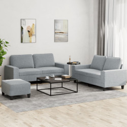 3 Pcs conjunto de sofás tecido cinzento-claro