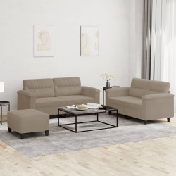 3 Pcs conjunto sofás c/ almofadões microfibra cinza-acastanhado