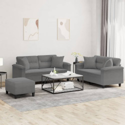 3 Pcs conjunto sofás c/ almofadas microfibra cinza-escuro