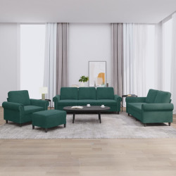 4 Pcs conjunto de sofás com almofadões veludo verde-escuro