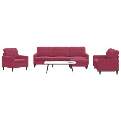4 Pcs conjunto de sofás com almofadões veludo vermelho tinto
